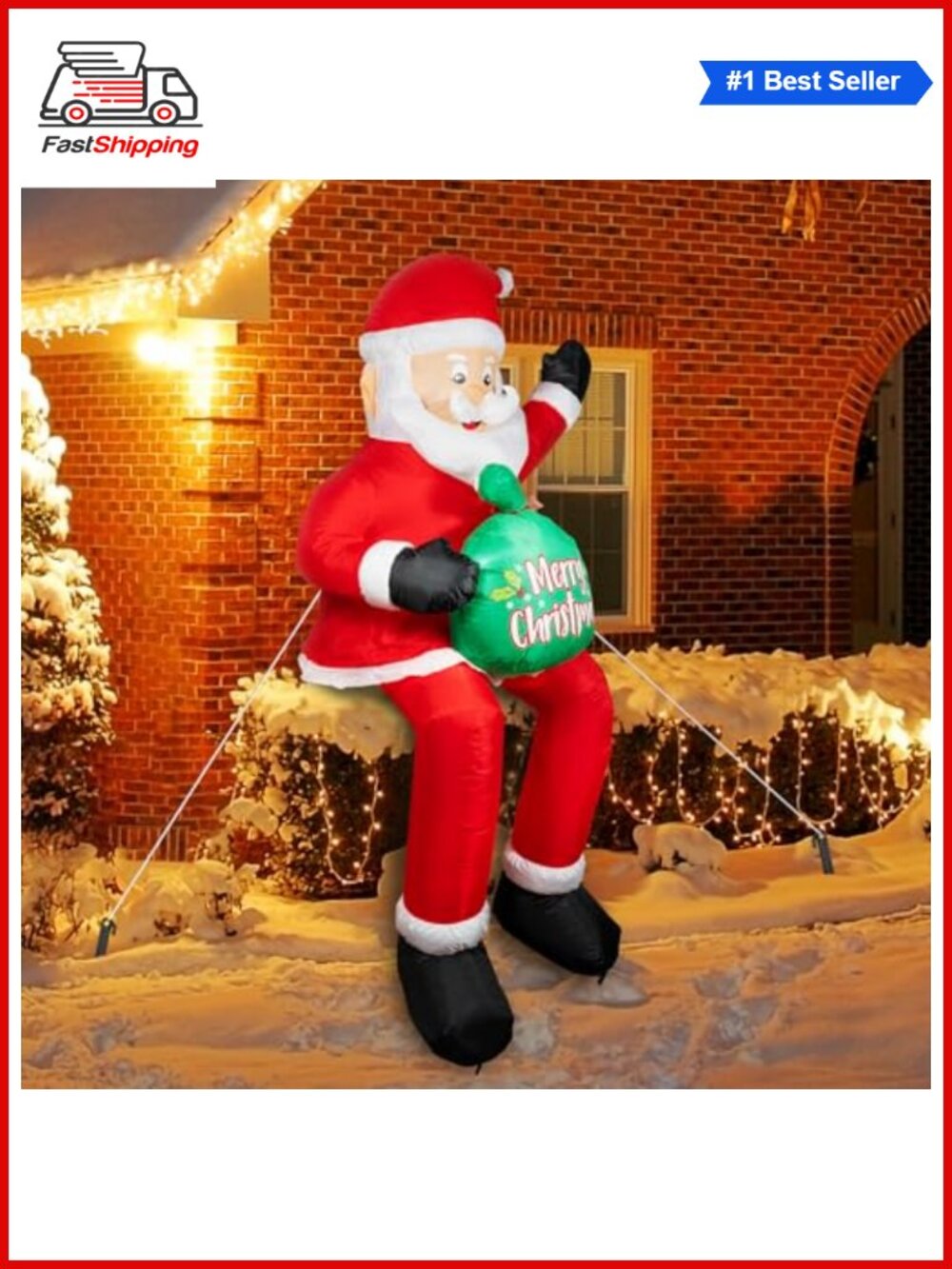 🎅 5.6FT Christmas Inflatable Santa Claus with LED Lights & Gift Bag Yard Decor